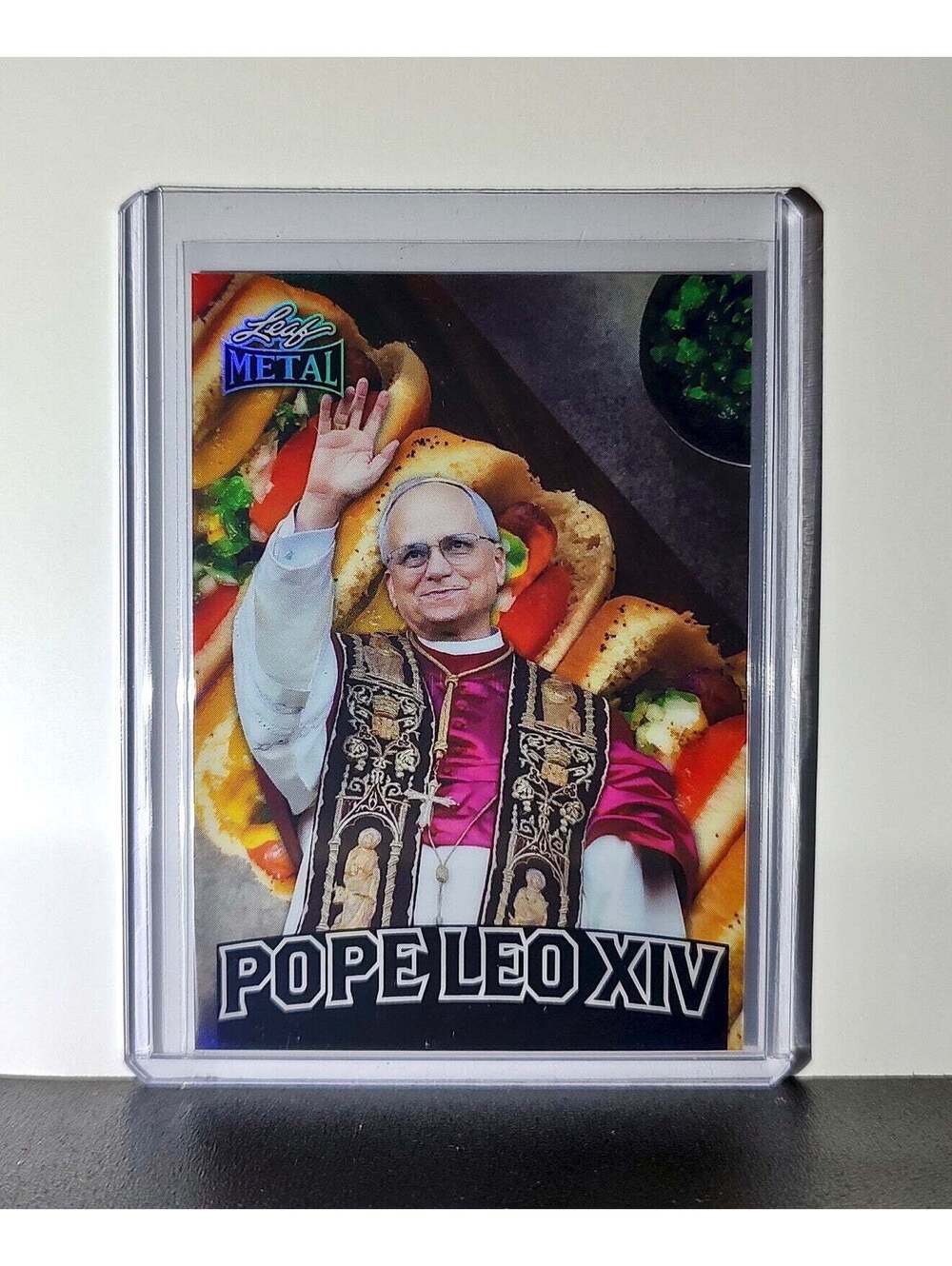 Pope Leo XIV 2025 Leaf Metal Trading Card Hot Dog Parallel /529